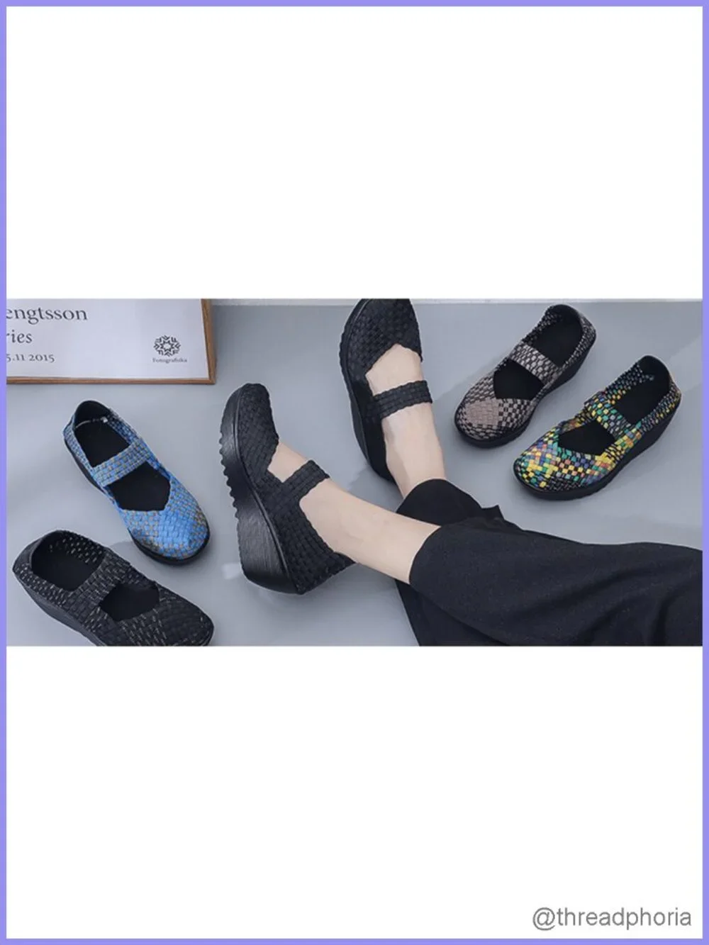 Woven Wedge Mary Jane Sandals w/ Elastic Ankle Strap Closed Toe